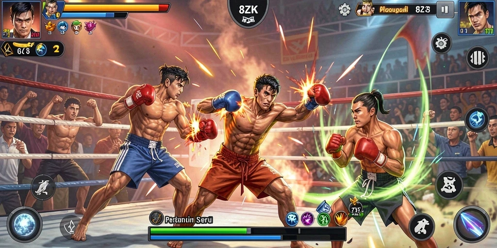 Screenshot dari gameplay pertarungan mendebarkan di 8ZK.