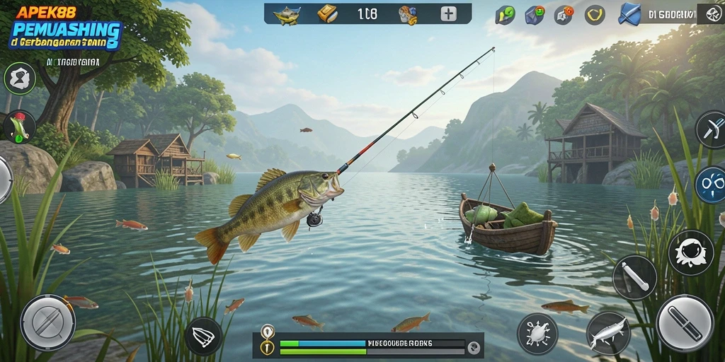 Screenshot APEK88 menunjukkan keseruan saat memancing di tengah lautan.
