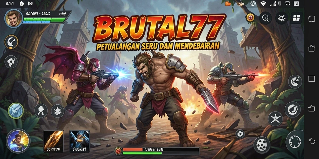 Screenshot gameplay dari <strong>BRUTAL77</strong> yang menunjukkan petualangan mendebarkan.