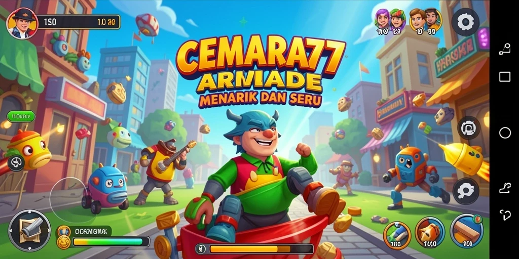 Tampilan gameplay menyerupai arena penuh warna dan tantangan seru