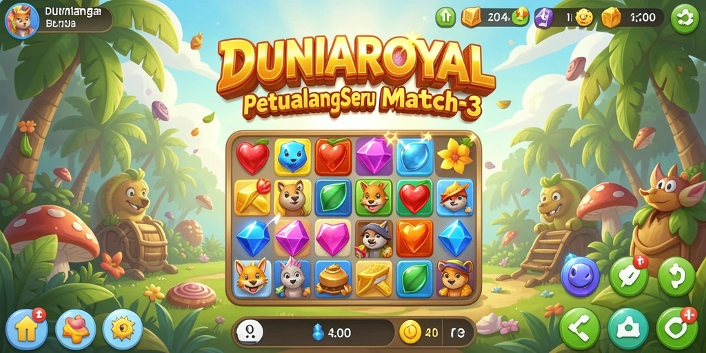 Screenshot utama DUNIAROYAL menampilkan aksi seru gameplay Match-3.