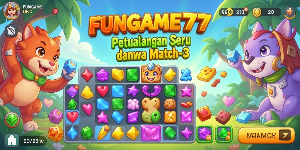 Tampilan gameplay menarik dari FUNGAME777 dengan elemen Match-3 yang seru.