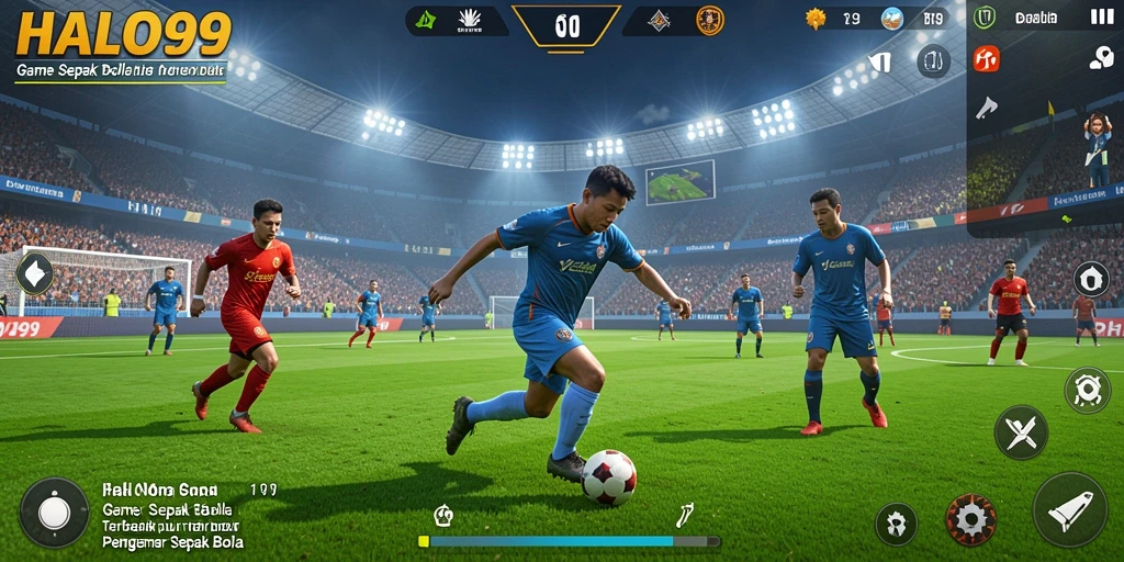 Tampilan gameplay HALO99 dengan aksi sepak bola yang mendebarkan.