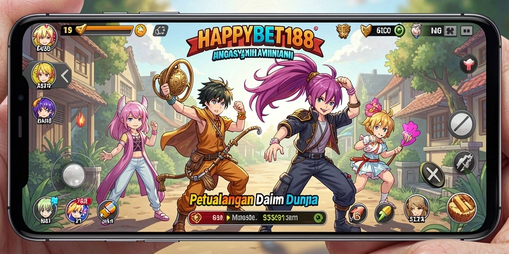 Screenshot gameplay <strong>HAPPYBET188</strong> dengan karakter anime dan aksi mendebarkan.