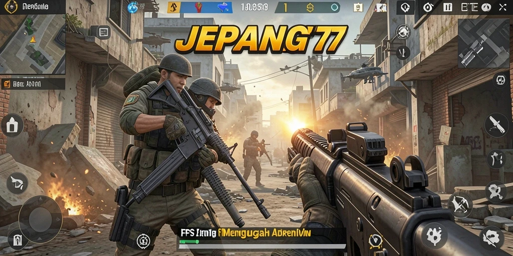 Screenshot gameplay intens dari JEPANG77 dengan aksi menembak.
