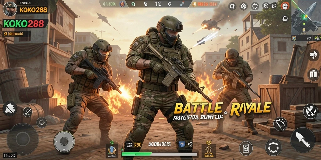 Gameplay seru KOKO288 di arena Battle Royale.