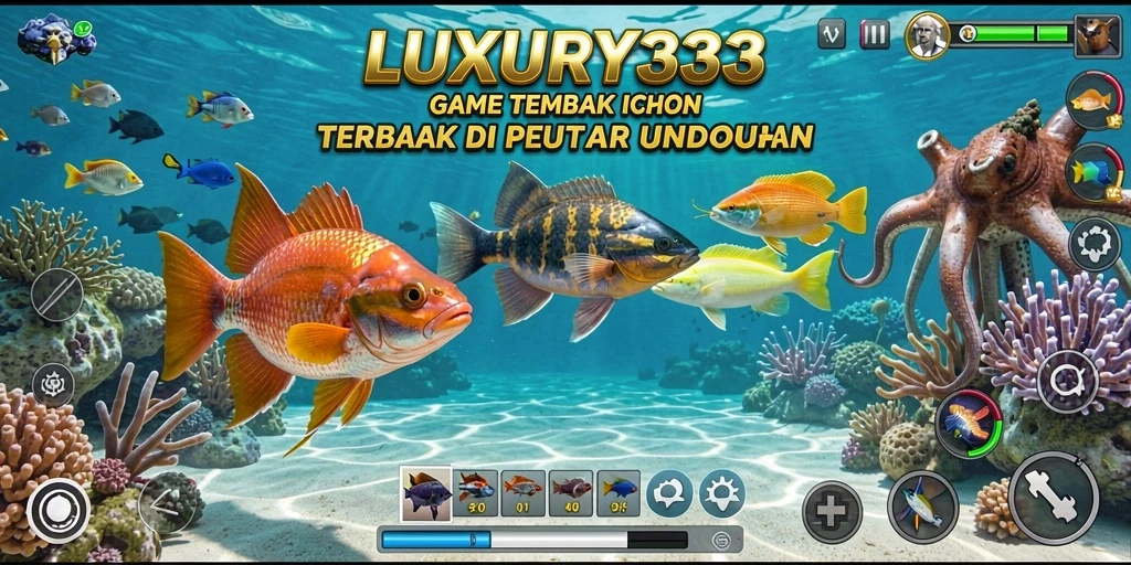 Screenshot gameplay seru dari LUXURY333 saat menembak ikan.