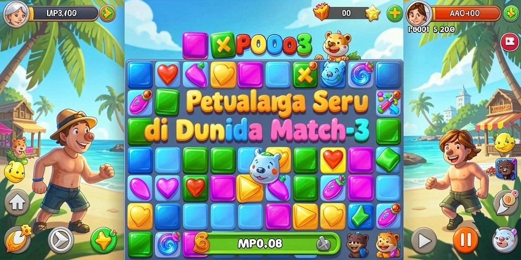 Screenshot MPO08 menampilkan gameplay seru Match-3.