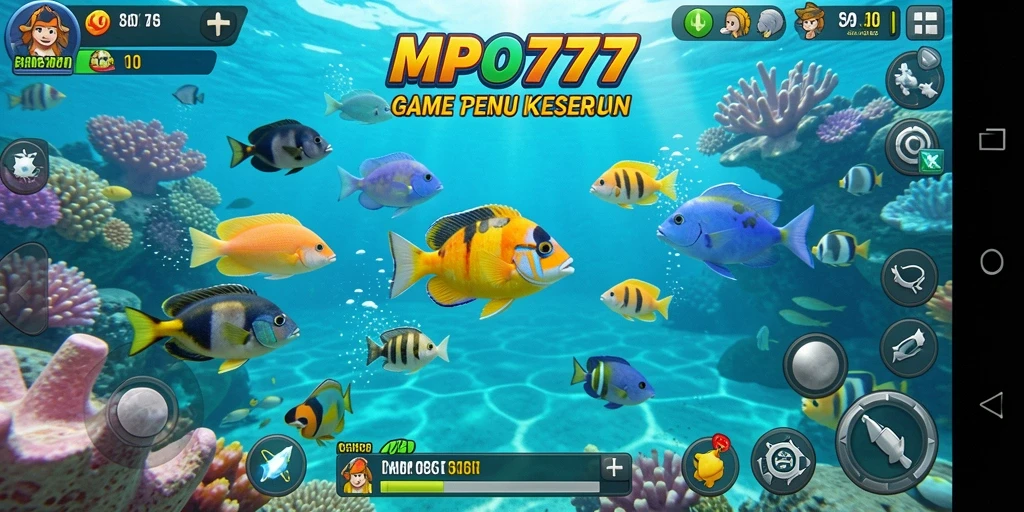 Screenshot menunjukkan gameplay seru dalam Tembak Ikan.