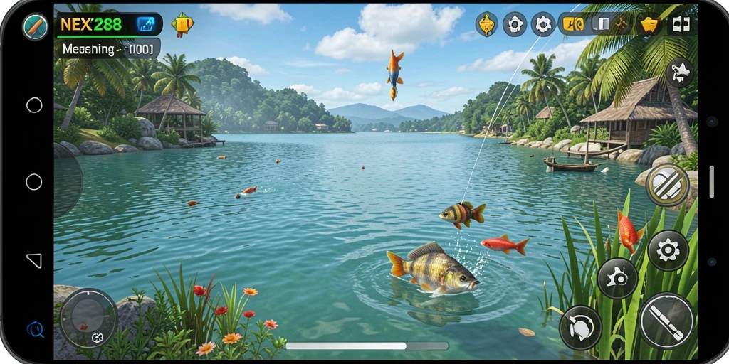 Screenshot gameplay NEX288 menampilkan aksi memancing yang mendebarkan.