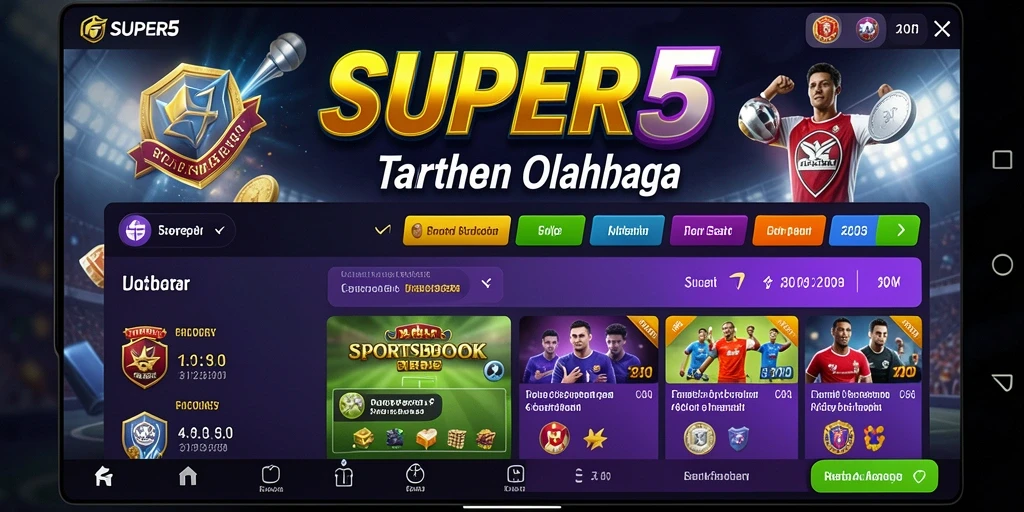 Screenshot gameplay SUPER5 menampilkan taruhan olahraga real-time.