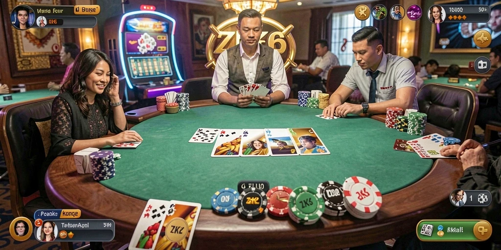Tampilan gameplay menarik ZK6 dengan suasana poker yang hidup.