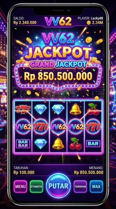 Screenshot aplikasi dengan berbagai kategori di vv62.